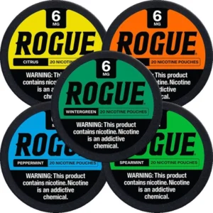 Rogue Wintergreen 6mg Nicotine Pouches in a slim tin, showing smokeless, portable design