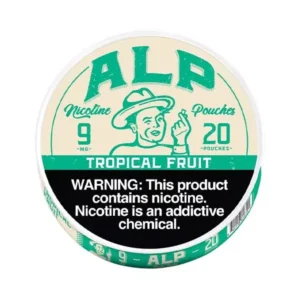 Tropical Fruit ALP Nicotine Pouches in a portable tin with bold tropical flavor